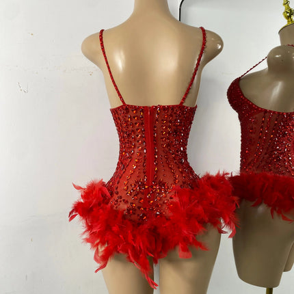 The Stardust Follies Feather Bodysuit – Luxury Rhinestone & Mesh Showgirl Costume