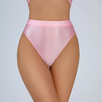 High-Waist Oil Glossy Sheer G-String Thong Satin Smooth Seamless Briefs