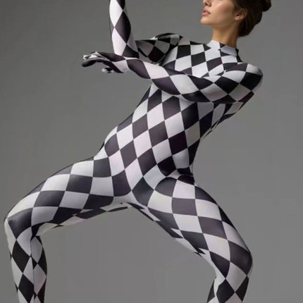 Harlequin Diamond Lattice Catsuit & Bodysuit Asymmetrical Circus Stage Costume