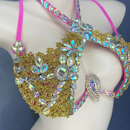 Sparkly Crystal Wire Bra Halter Top Samba Carnival Costume