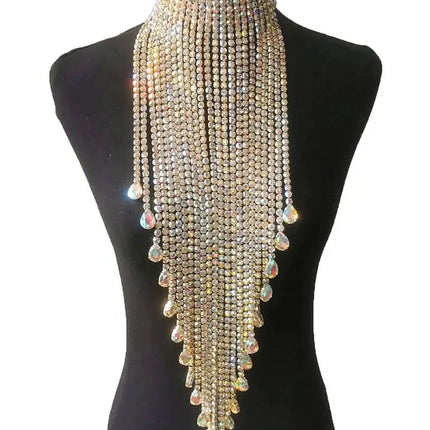 Long Tassel Rhinestone Chain Necklace