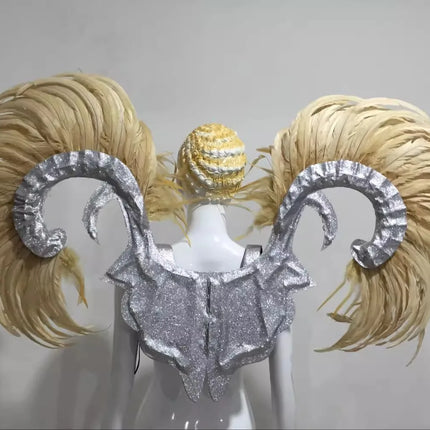 Showgirl Feather Wing Backpiece with Rhinestone Scroll Frames