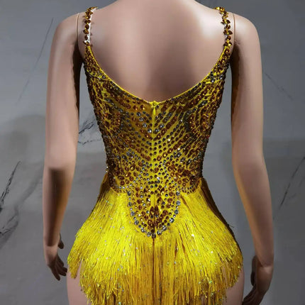 The Stardust Festival Fringe Bodysuit – Luxury Rhinestone Tassel Showgirl Costume