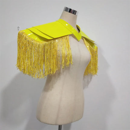 Metallic Laser Fringe Shoulder Armor & Tassel Vest Stage Costume