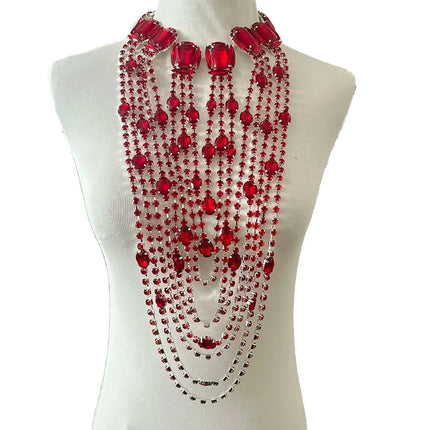 Long Tassel Rhinestone Glass Necklace
