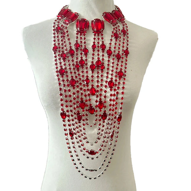 Long Tassel Rhinestone Glass Necklace