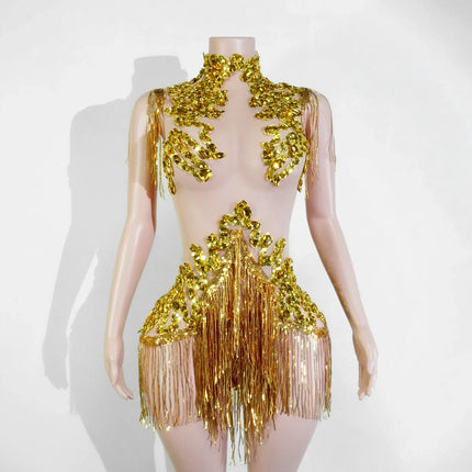The Stardust Midnight Cabaret Bodysuit – Luxury Rhinestone & Mesh Showgirl Costume