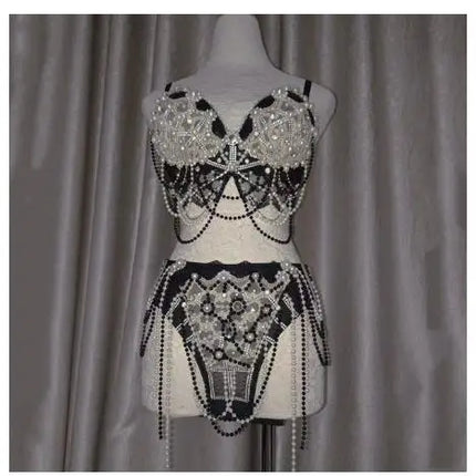 Rhinestone & Lace Bikini Performance Costume Set