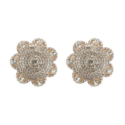 Sparkly Rhinestone Flower Reusable Nipple Pasties Self-Adhesive Silicone Covers