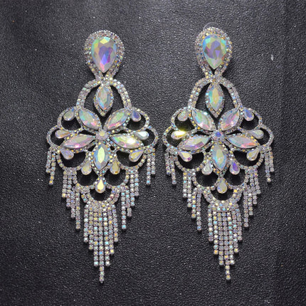 Sparkly Glass Crystal Statement Drop Earrings Stage Performance Jewelry