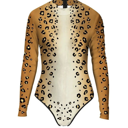 Animal Print Long Sleeve Cutout Bodysuit Sexy Stage Dance & Festival Wear
