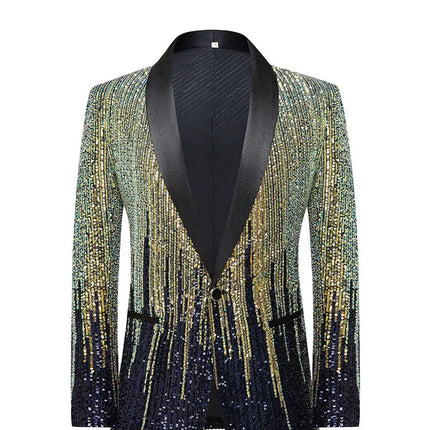 Men's Luxury Gradient Sequin Blazer Shawl Lapel Formal Stage Tuxedo Jacket