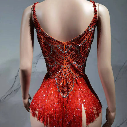 The Stardust Festival Fringe Bodysuit – Luxury Rhinestone Tassel Showgirl Costume