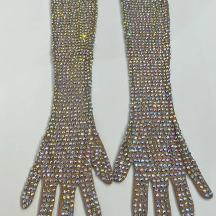 AB Rhinestone Sheer Mesh Long Opera Gloves Stage Performance Costume Accessory