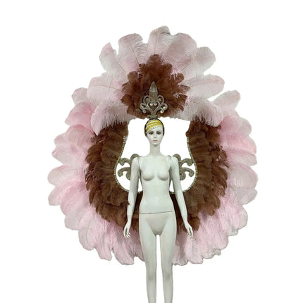 Two-Layer Feather Backpiece with Matching Rhinestone Headdress