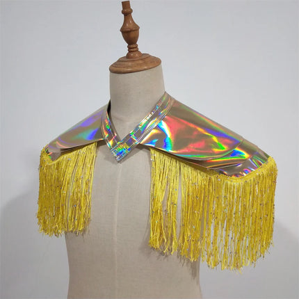 Metallic Laser Fringe Shoulder Armor & Tassel Vest Stage Costume