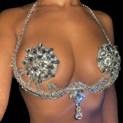 Floral Rhinestone & Tassel Bra Body Chain Set