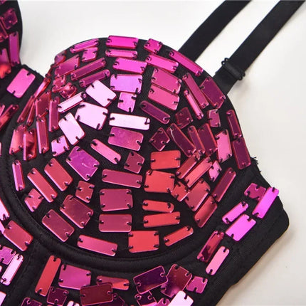The Stardust Prism Siren – Mirror Embellished Push-Up Bustier Corset Top