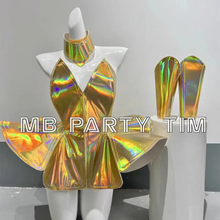 Laser Stage Costume Nightclub DJ Singer Future Technology Performance Clothes Leather Irregular Bodysuit Dress Show Rave Outfits