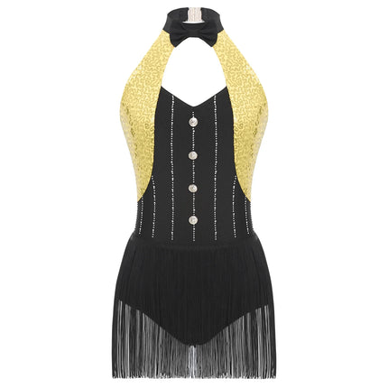 The Stardust Tuxedo Tassel Bodysuit – Luxury Sequins & Rhinestone Showgirl Leotard