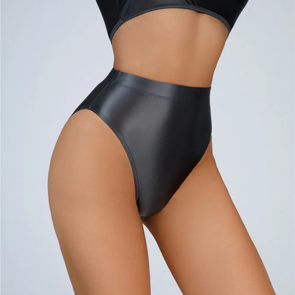 High-Waist Oil Glossy Sheer G-String Thong Satin Smooth Seamless Briefs