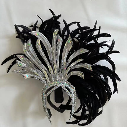 The Stardust Shadow Monarch – Premium Black Feathered Samba & Carnival Crown