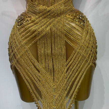 Sparkly Rhinestone Mesh Strapless Mini Dress Evening Stage Performance Outfit