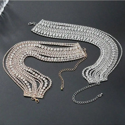 Multi Layered Rhinestone Chain Choker Necklace