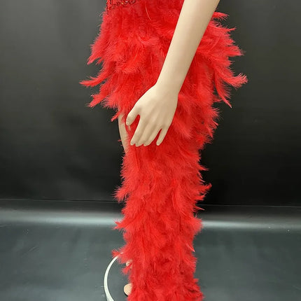 V-Neck Crystal Corset High-Low Feather Gown & Special Occasion Birthday Dress