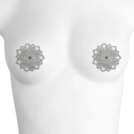 Sparkly Rhinestone Ornate Starburst Reusable Nipple Pasties Self-Adhesive Breast Covers