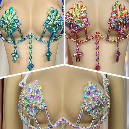 Sparkly Samba Carnival Rhinestone Wire Bra Handmade Stage Costume Top