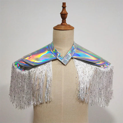 Metallic Laser Fringe Shoulder Armor & Tassel Vest Stage Costume