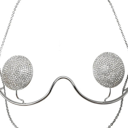 The Stardust Empress – Metal Chest Bracket & Rhinestone Bra Body Chain Jewelry