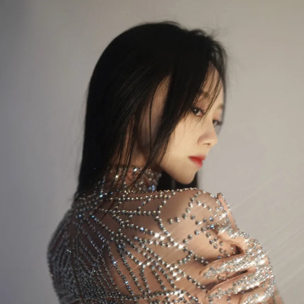 Geometric Rhinestone Illusion Bodysuit