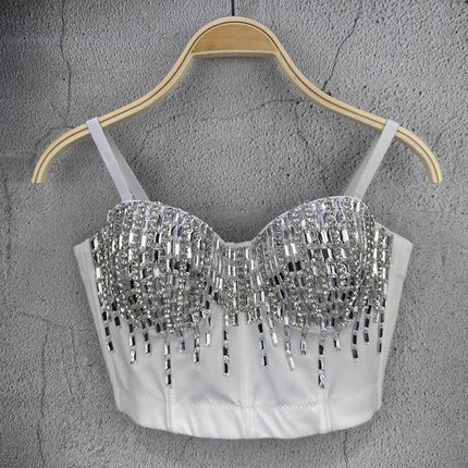 Crystal Beaded Bustier Corset Crop Top Nightclub Party Bralette