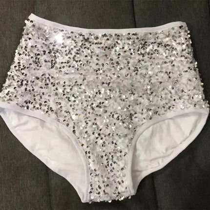 High-Waist Sequined Disco Briefs & Stage Performance Hot Pants