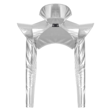 Metallic Shoulder Armor Shrug Crop Top & Sleeves Futuristic Pauldron Stage Costume