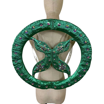 Rhinestone-Embellished Feather Backpiece Frame with Harness