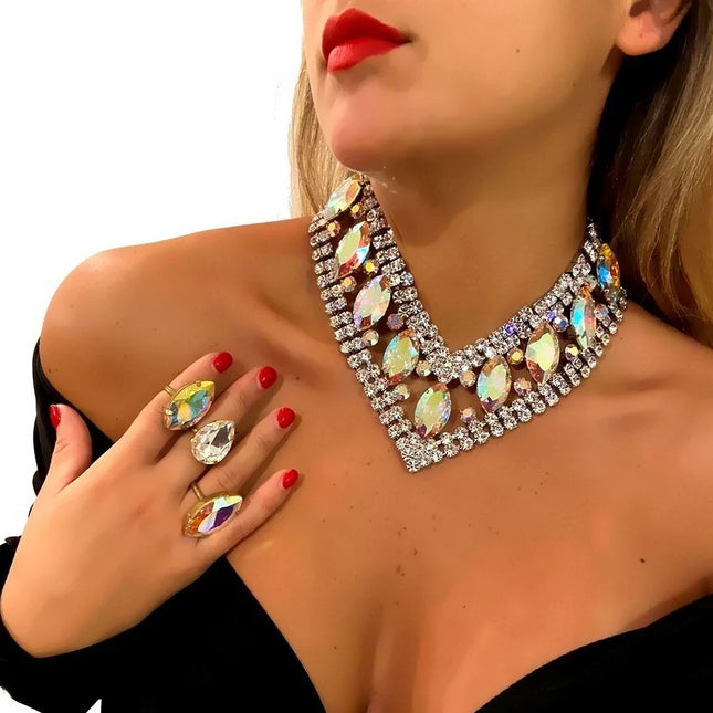AB Rhinestone V Shape Necklace