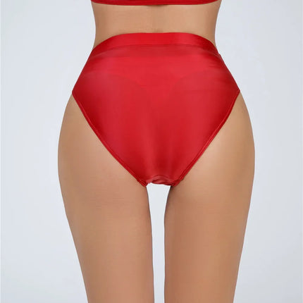 High-Waist Oil Glossy Sheer G-String Thong Satin Smooth Seamless Briefs