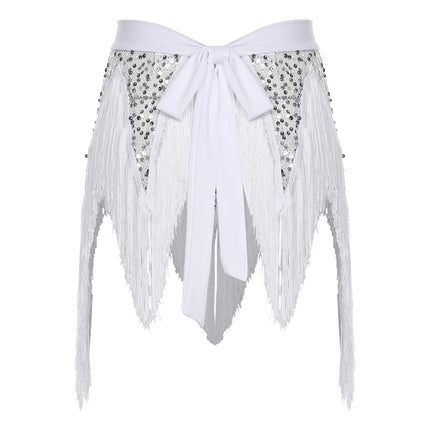 Glitter Sequin Fishnet Mesh Hip Scarf & Tassel Waist Wrap Belly Dance Skirt