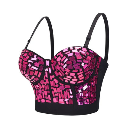 The Stardust Prism Siren – Mirror Embellished Push-Up Bustier Corset Top