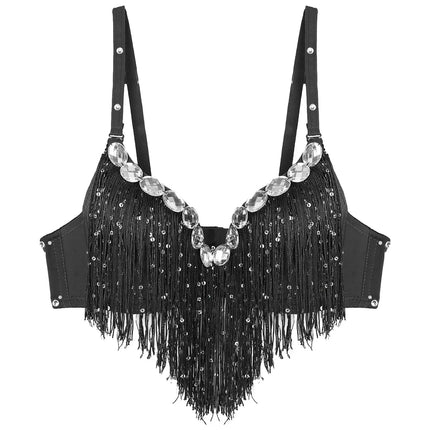 The Stardust Oasis Sirena – Sequined Tassel & Rhinestone Push-Up Belly Dance Bra Top