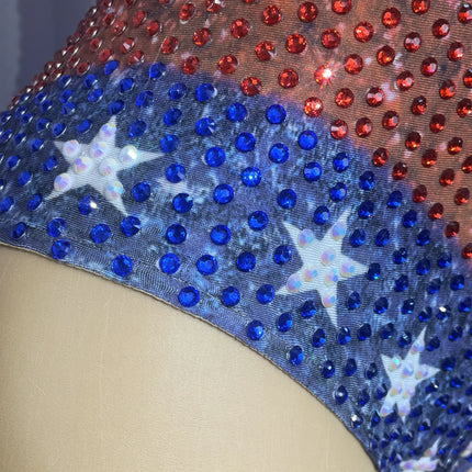 Twinkling Rhinestone Stars High-Cut Stage Bodysuit Dance Performance Leotard