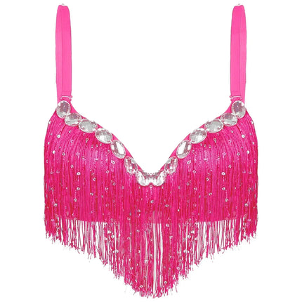 The Stardust Oasis Sirena – Sequined Tassel & Rhinestone Push-Up Belly Dance Bra Top