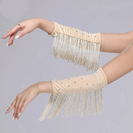 The Stardust Cabaret Fringe Sleeves – Luxury Rhinestone Performance Arm Bands