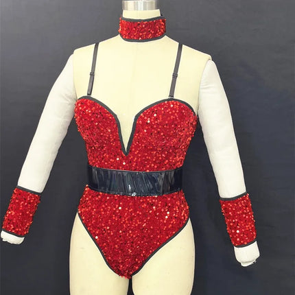 Sequined Rhinestone Bodysuit & Gogo Dance Performance Outfit