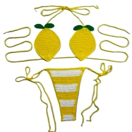The Stardust Tropicana Knit Bikini – Retro Fruit Novelty Showgirl Set