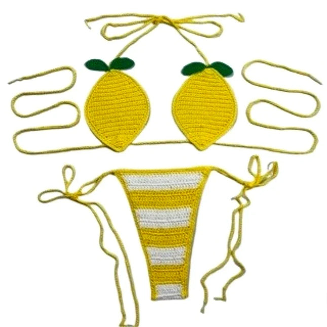 The Stardust Tropicana Knit Bikini – Retro Fruit Novelty Showgirl Set