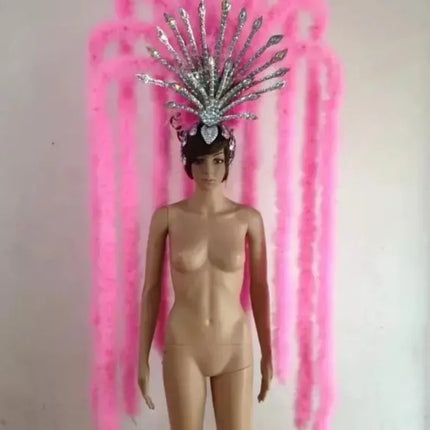 The Stardust Extravaganza Carnival Headdress – Rhinestone & Feather Showgirl Crown